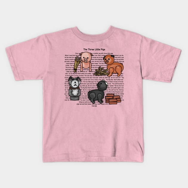 The Three Little Pigs Story Kids T-Shirt by Slightly Unhinged